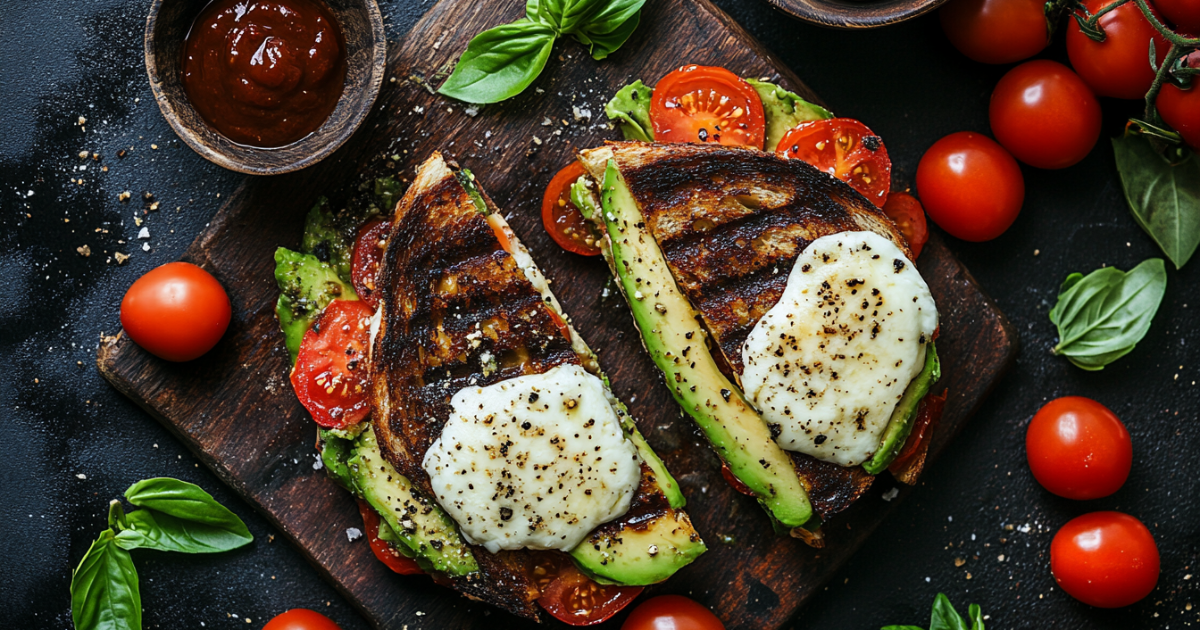Sandwich grilled cheese avocat mozzarella tomate