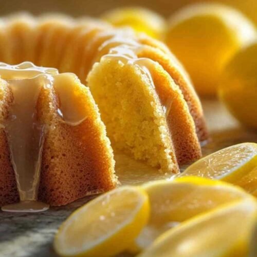 Tranche de gâteau au citron montrant sa texture moelleuse