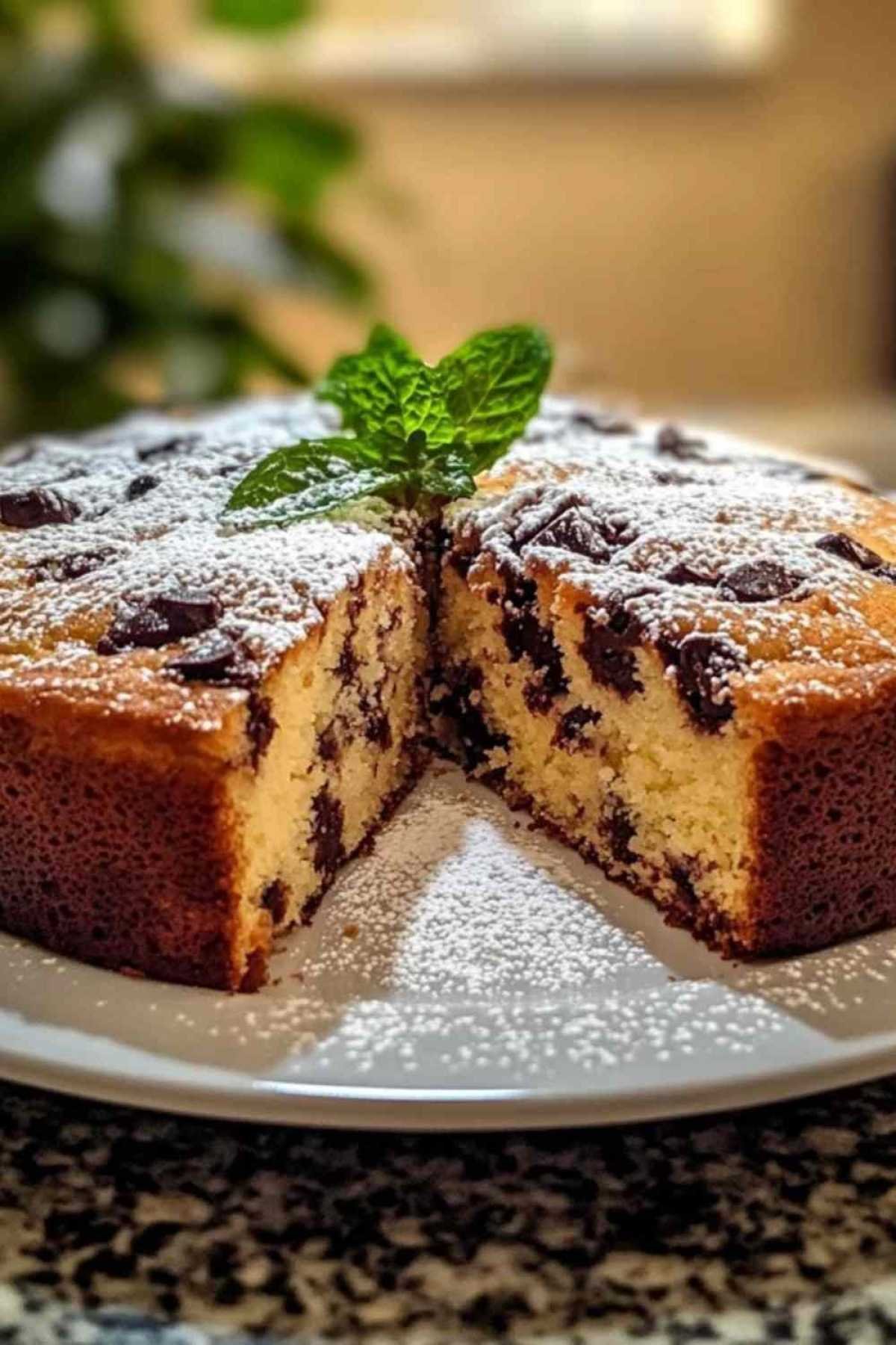 Tranche de gâteau au yaourt grec montrant sa texture moelleuse