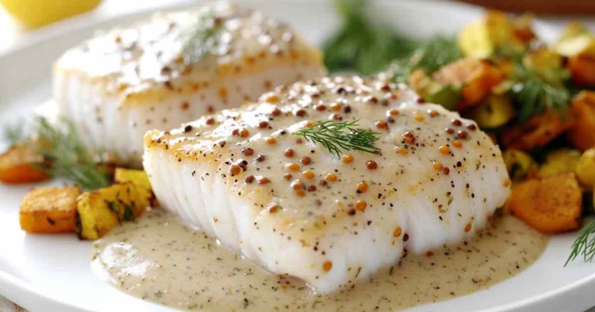 Filets de cabillaud nappés de sauce à la moutarde et crème citronnée avant cuisson