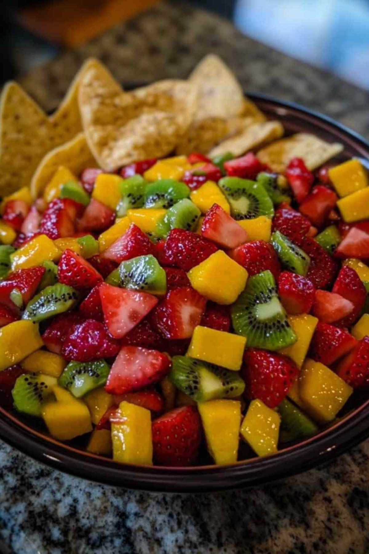 Préparation de la salsa de fruits frais