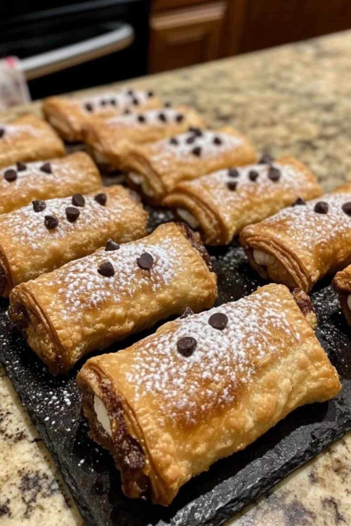 Processus d’enroulement de la pâte à cannoli autour des moules métalliques