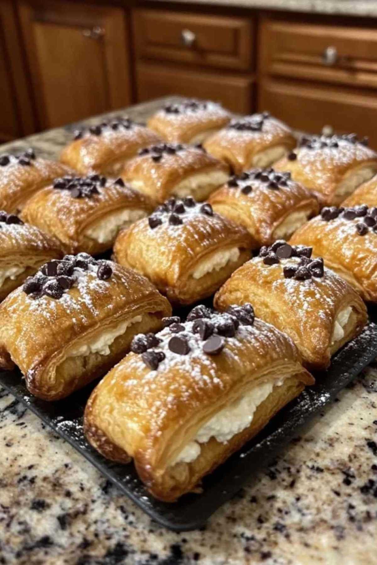 emplissage des coques de cannoli avec la crème de ricotta à l’aide d’une poche à douille