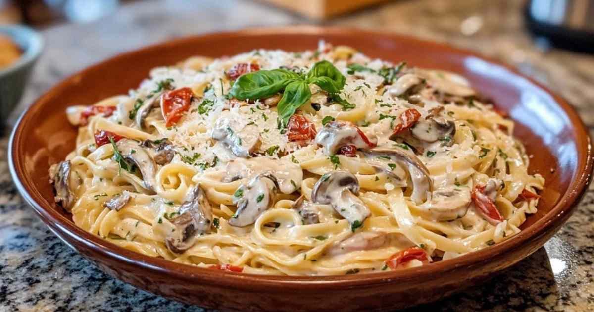 Préparation de la sauce crémeuse aux champignons et tomates séchées