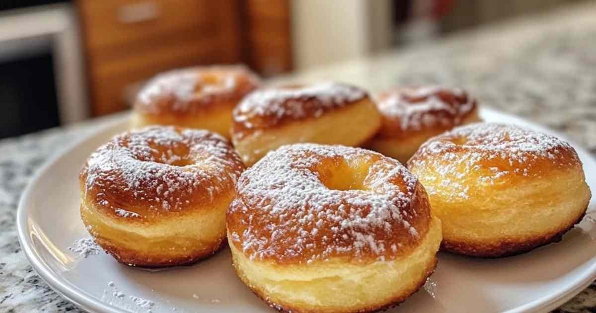 Beignets de pêches fraîches saupoudrés de sucre glace