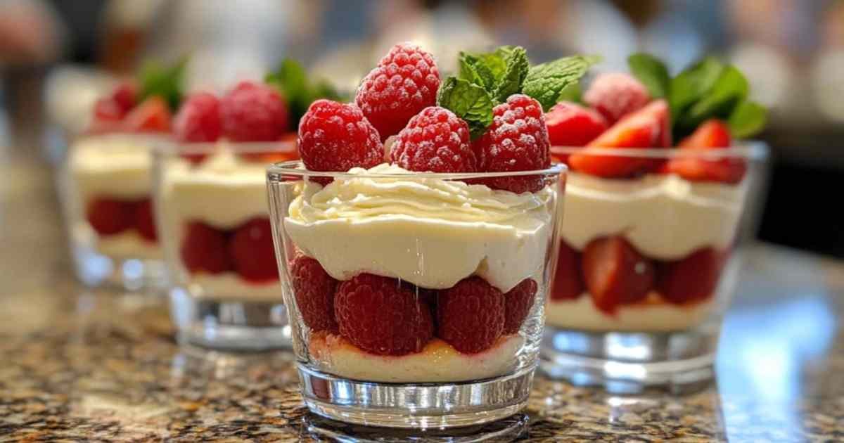 Cuillerée de dessert mascarpone fruits rouges avec fraises et framboises