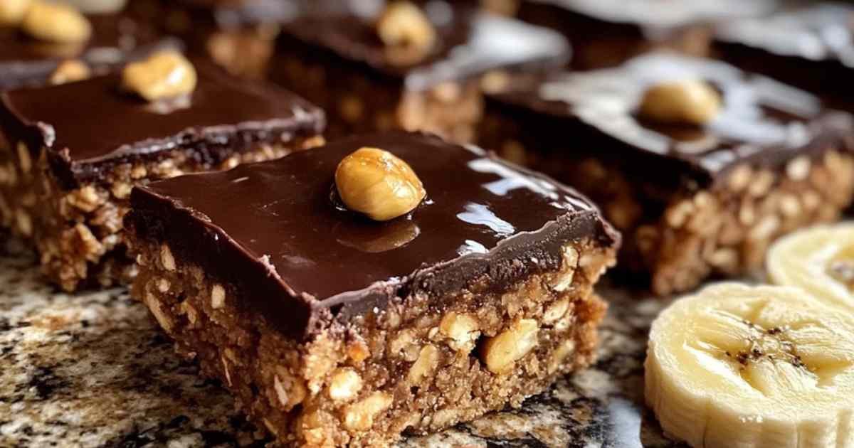 Barres de céréales maison avoine noisettes banane avec glaçage chocolat
