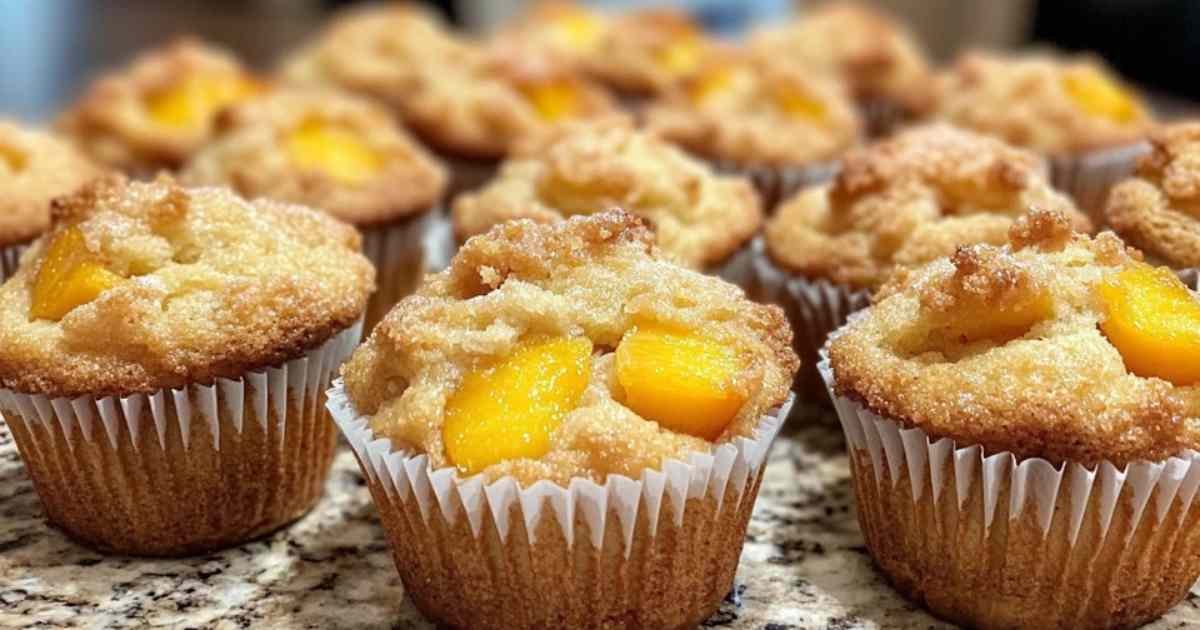 Muffins au pêche cobbler avec crumble doré sur dessus
