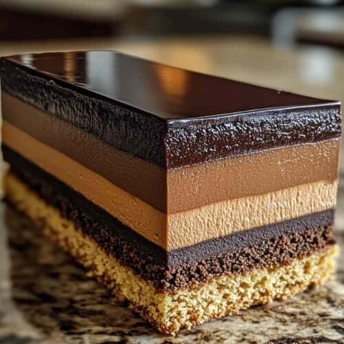 Gâteau mousse au chocolat sans cuisson sur présentoir