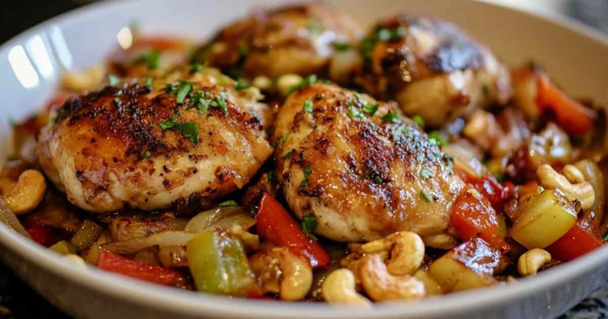  Poulet aux noix de cajou et poivrons en train de cuire dans un wok