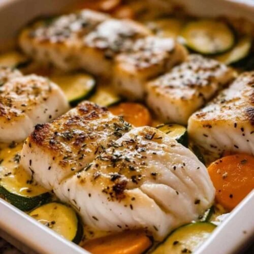 Préparation des filets de cabillaud sur lit de légumes avant cuisson