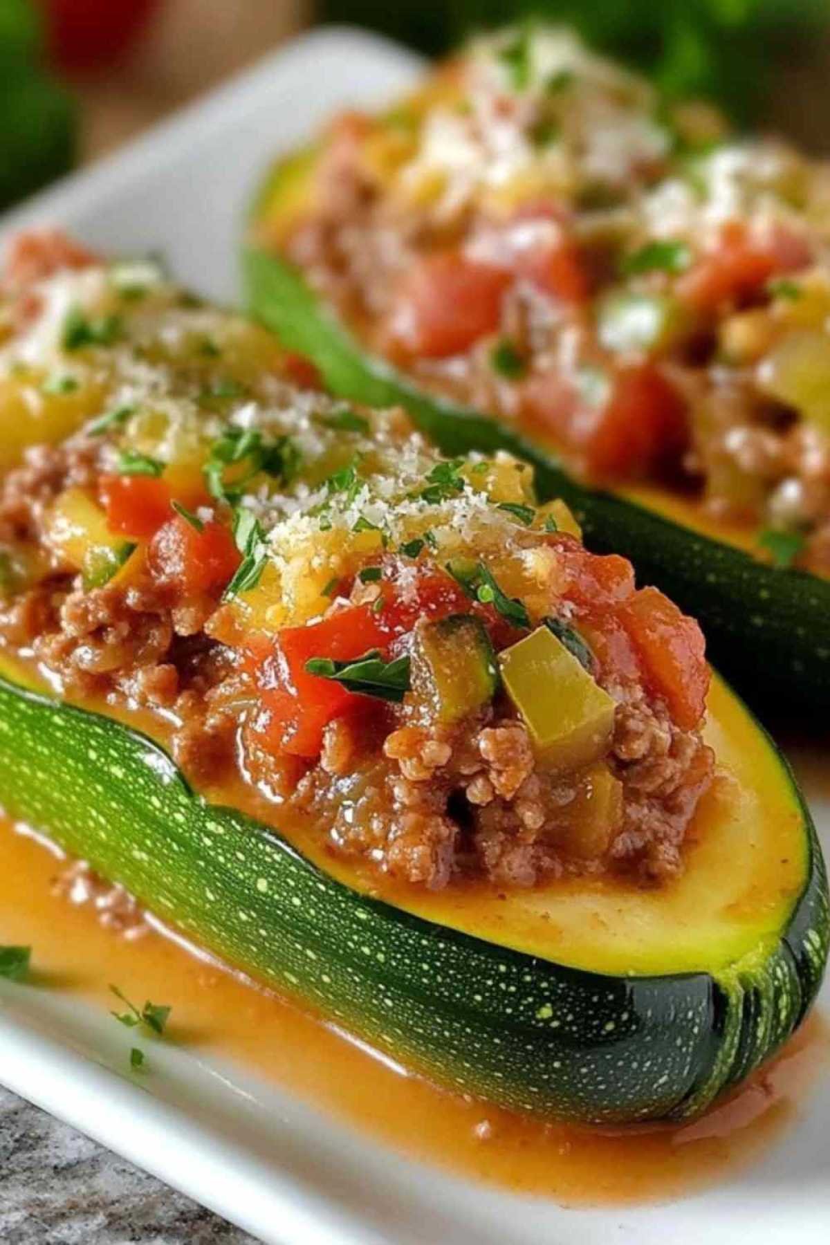  Courgettes farcies légères servies avec une salade verte