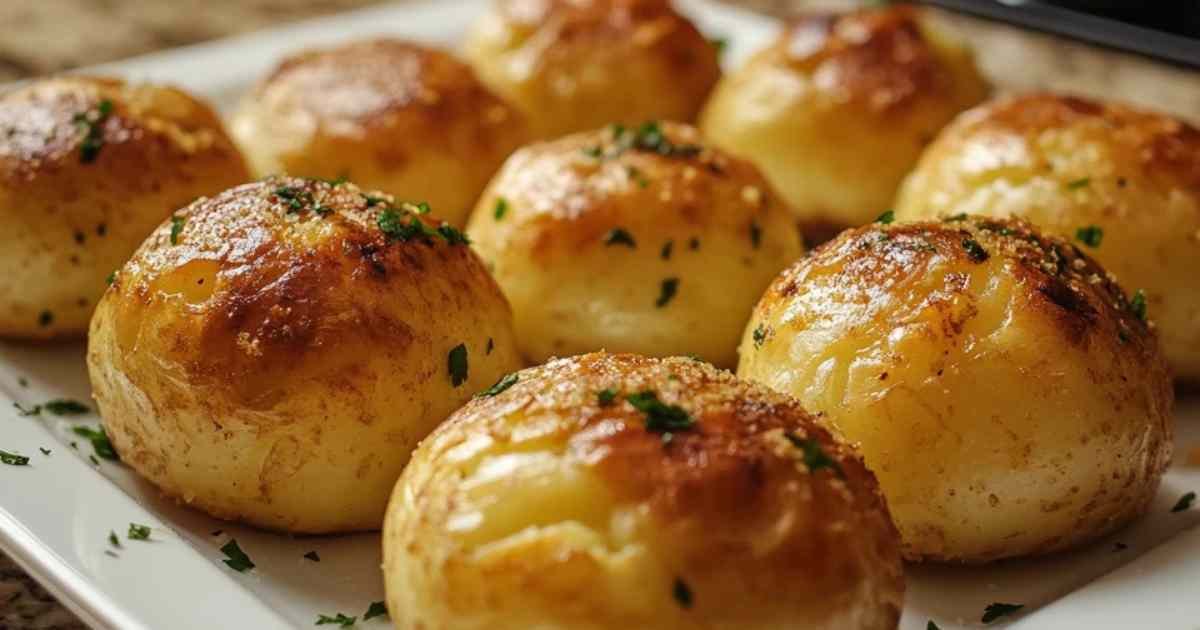 Boulette de pomme de terre coupée en deux montrant l’intérieur fondant