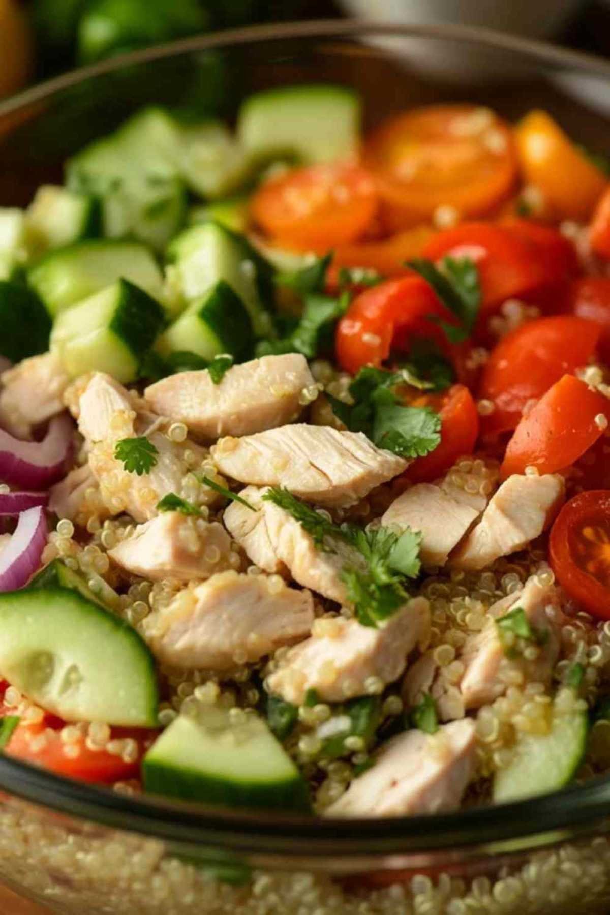 Ingrédients pour préparer une salade de quinoa au poulet