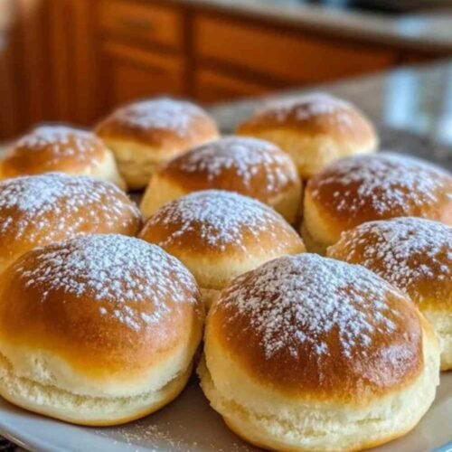 Beignets maison saupoudrés de sucre sur une assiette