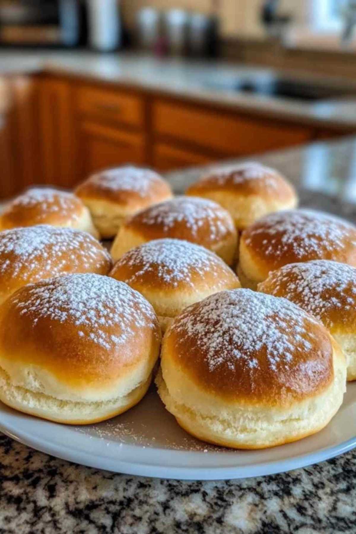 Beignets maison saupoudrés de sucre sur une assiette