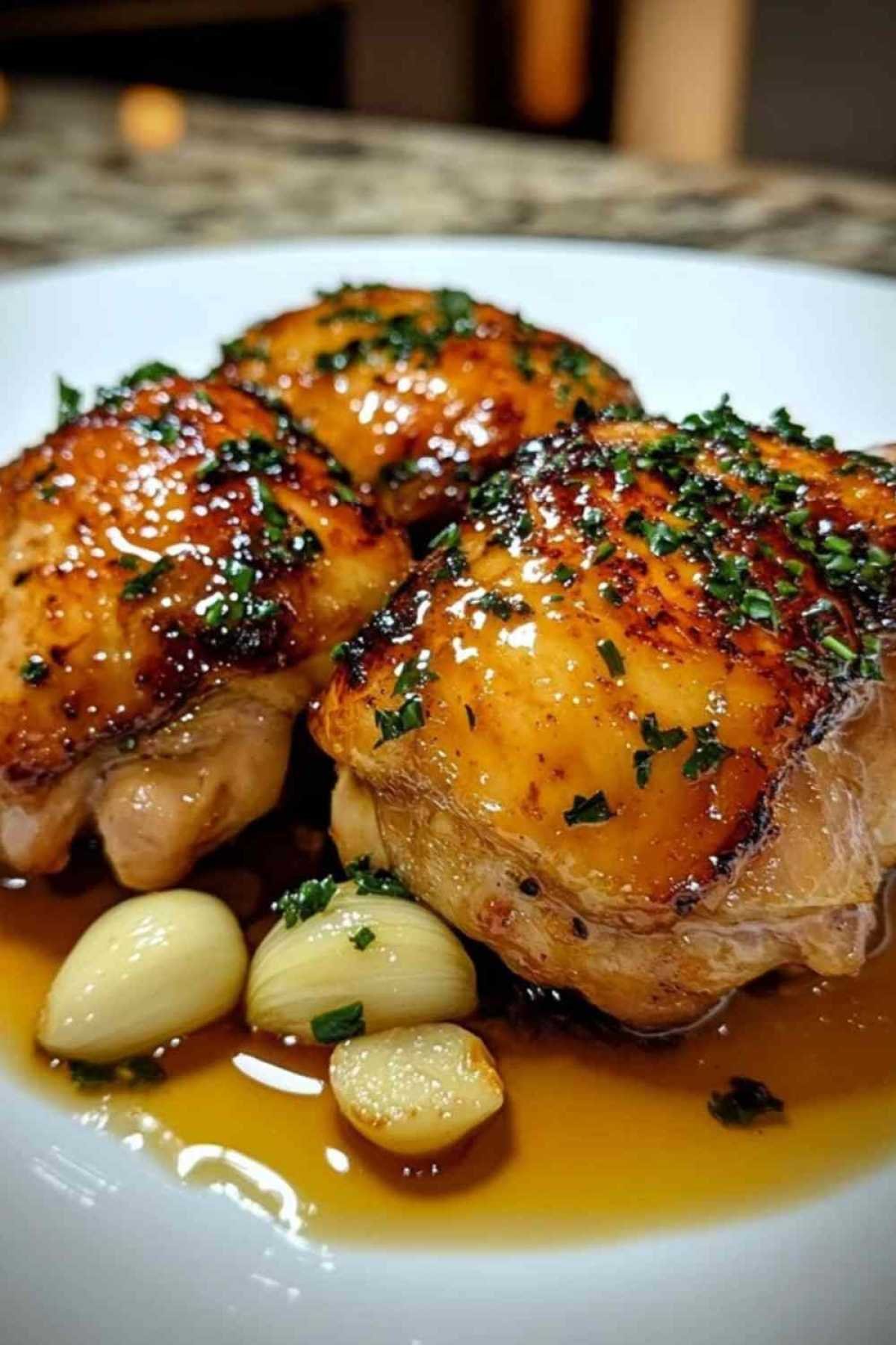 Poulet au miel et à l’ail en cours de cuisson au four