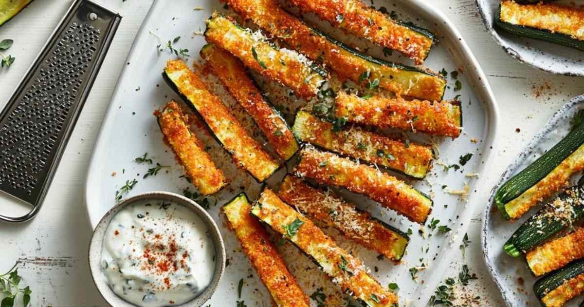 Étapes de préparation des frites de courgettes au parmesan