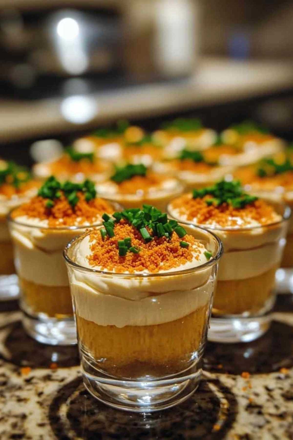 Œufs mimosa en verrines décorés de paprika et ciboulette