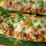 Courgettes farcies légères au bœuf et riz servies dans un plat