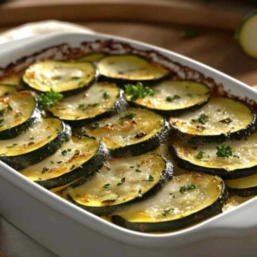 Gratin de courgettes au parmesan doré et fumant sortant du four