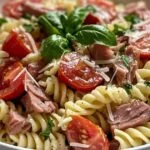 Salade de pâtes froides au thon servie dans un bol