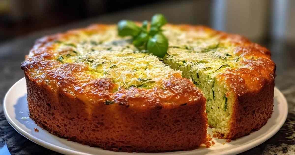Gâteau moelleux aux courgettes et parmesan fraîchement sorti du four