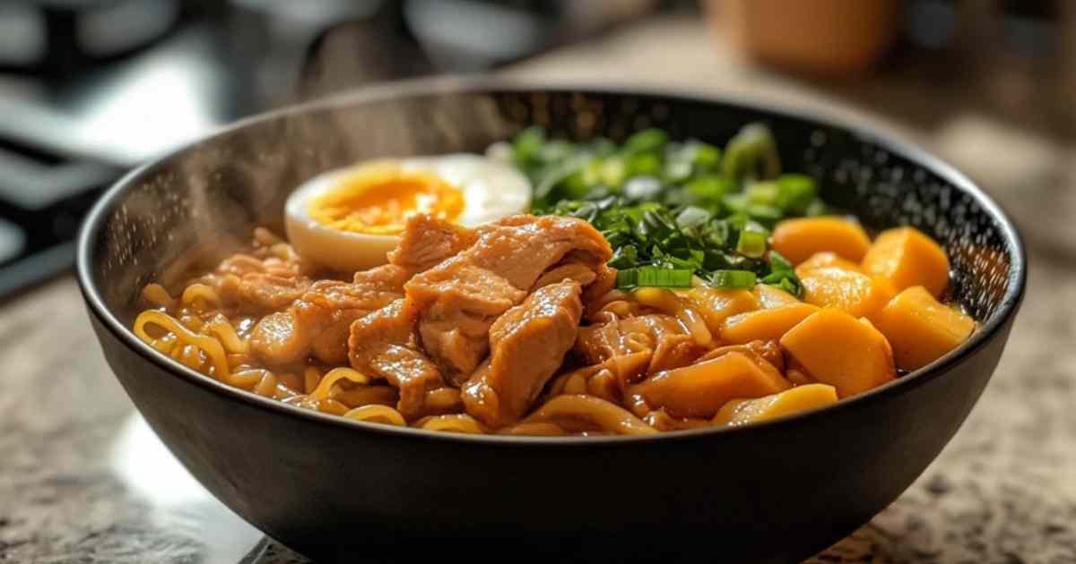 Bol de ramen au poulet avec garnitures colorées