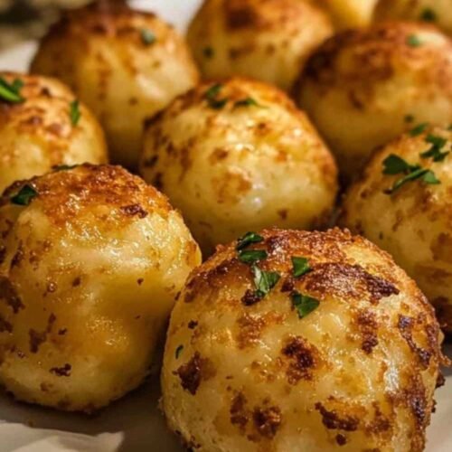 Boulettes de pommes de terre croustillantes dorées servies sur un plateau