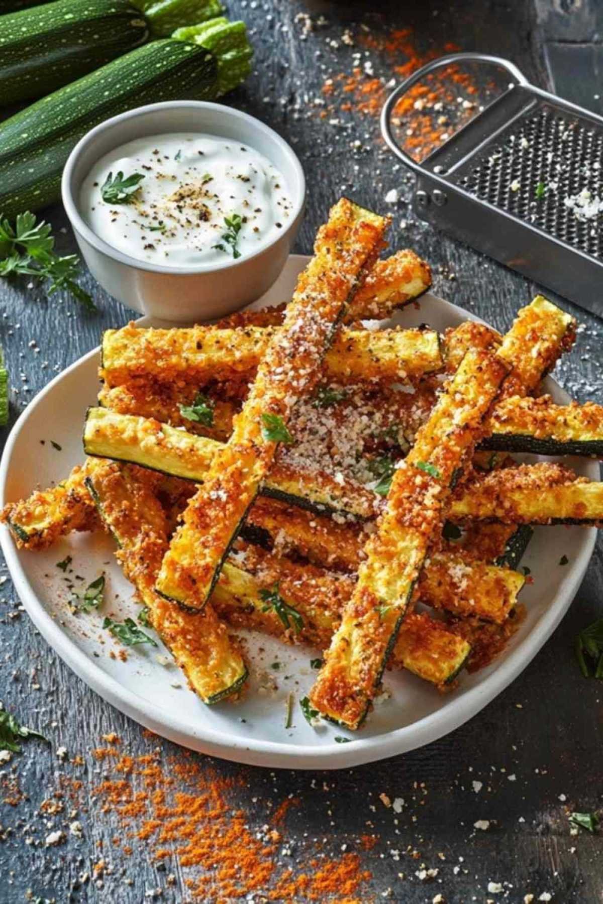 Frites de courgettes au parmesan dorées et croustillantes sortant du four