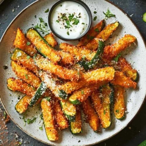 Frites de courgettes au parmesan dorées et croustillantes sortant du four