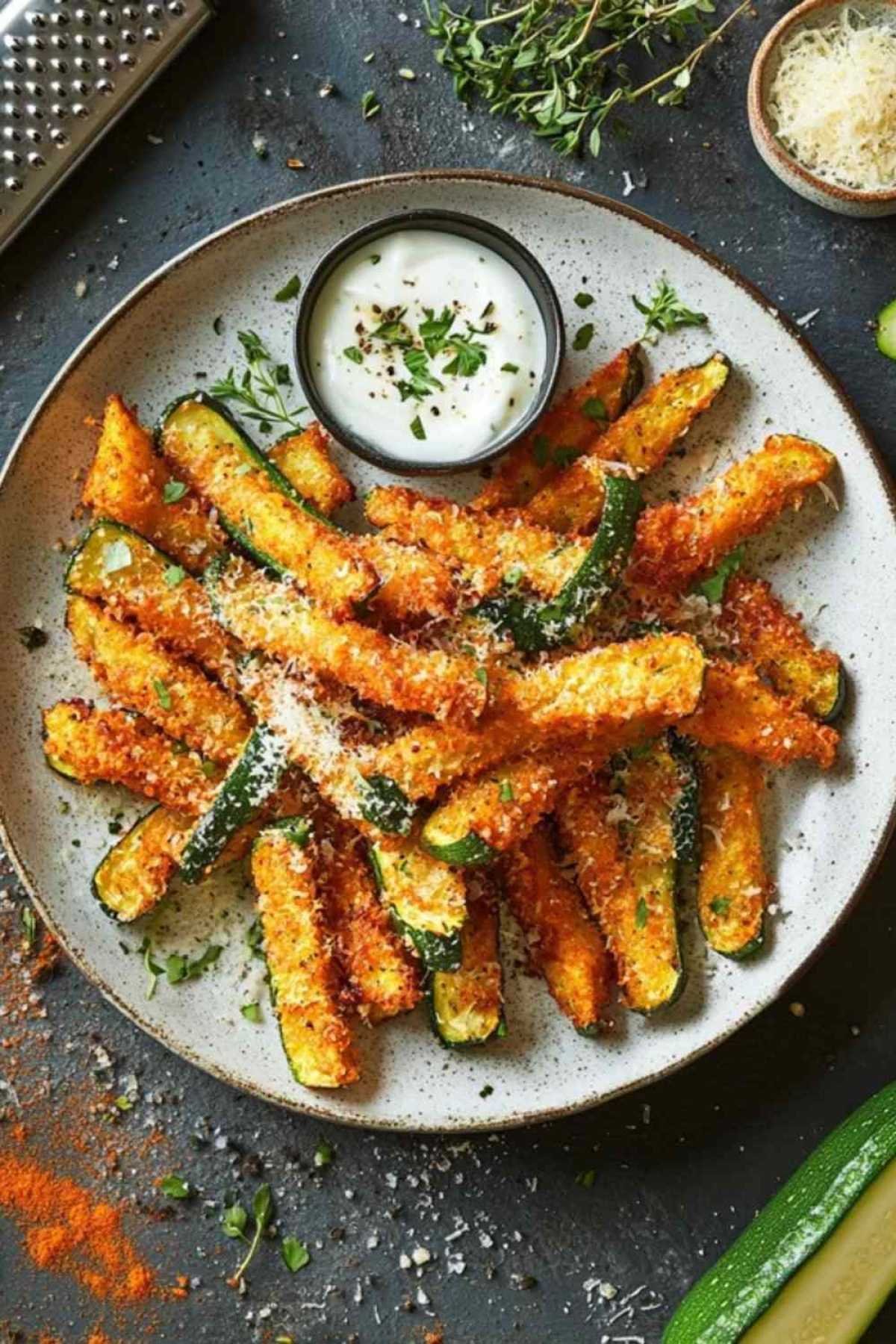 Frites de courgettes au parmesan dorées et croustillantes sortant du four