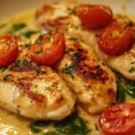 Poulet crémeux à la toscane dans une poêle avec sauce au parmesan
