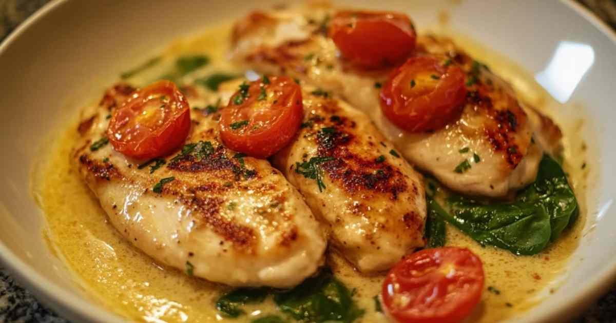 Poulet crémeux à la toscane dans une poêle avec sauce au parmesan