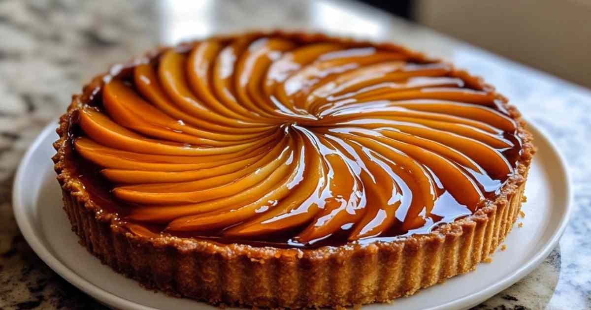 Tarte tatin classique aux pommes caramélisées sur un plat de service