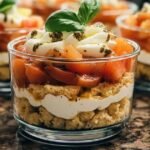 Tiramisu salé aux tomates et mozzarella avec pesto en verrines