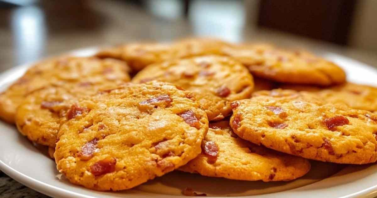 Cookies au cheddar et lardons dorés sur une assiette