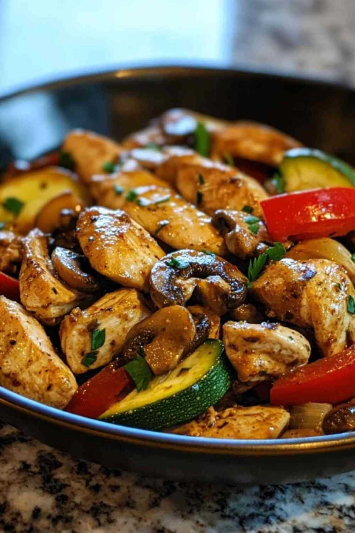 Émincé de poulet servi avec du riz