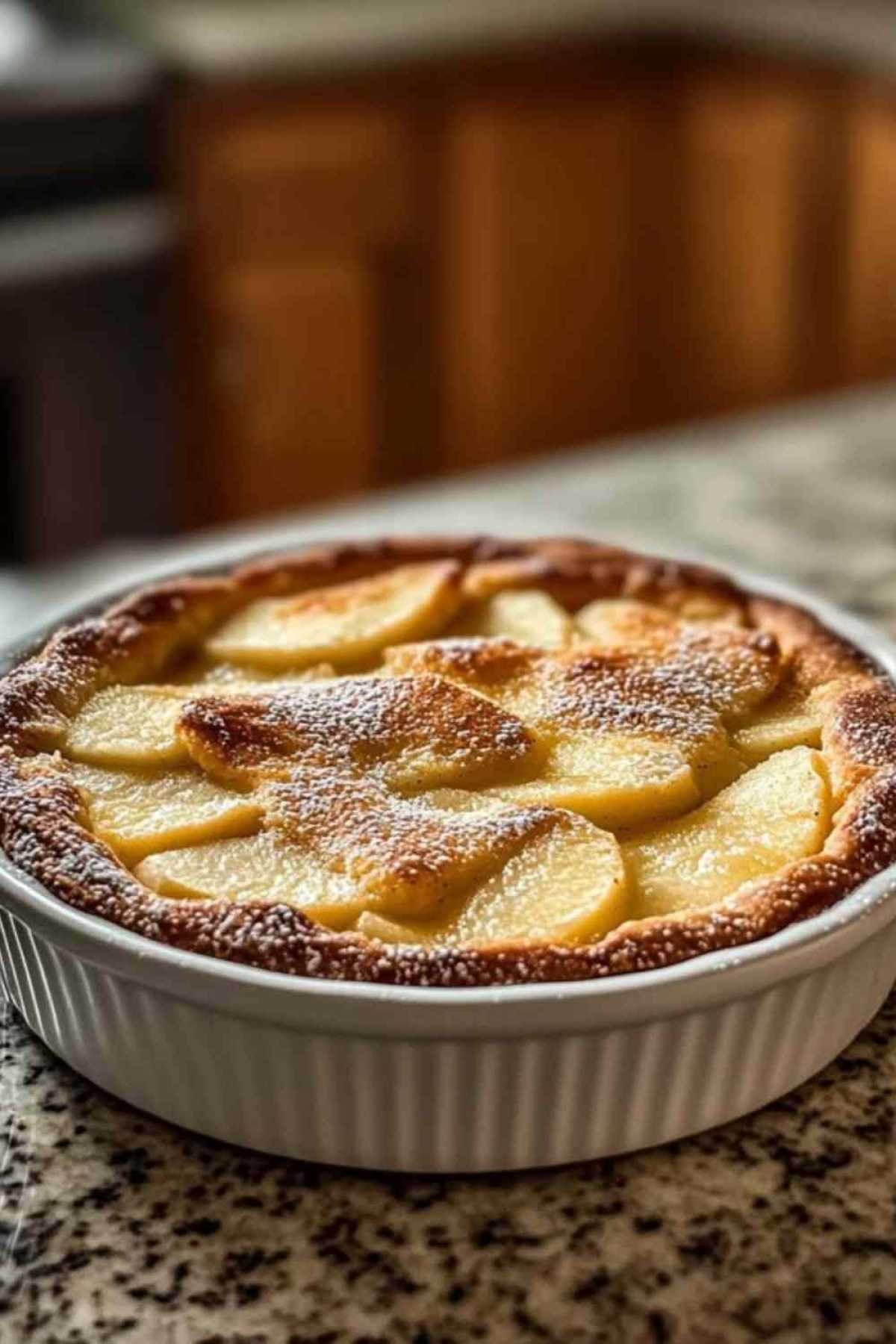 Crousti-fondant aux pommes servi dans une assiette avec une boule de glace vanille