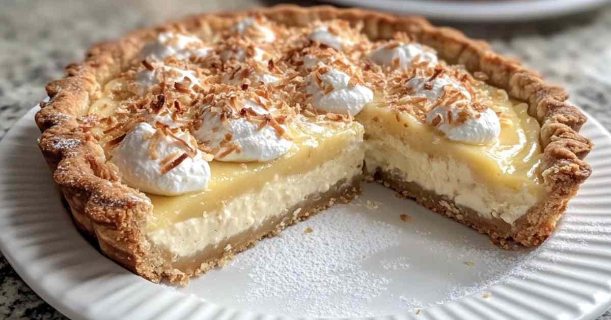 Tarte à la noix de coco sans croûte dorée et fondante