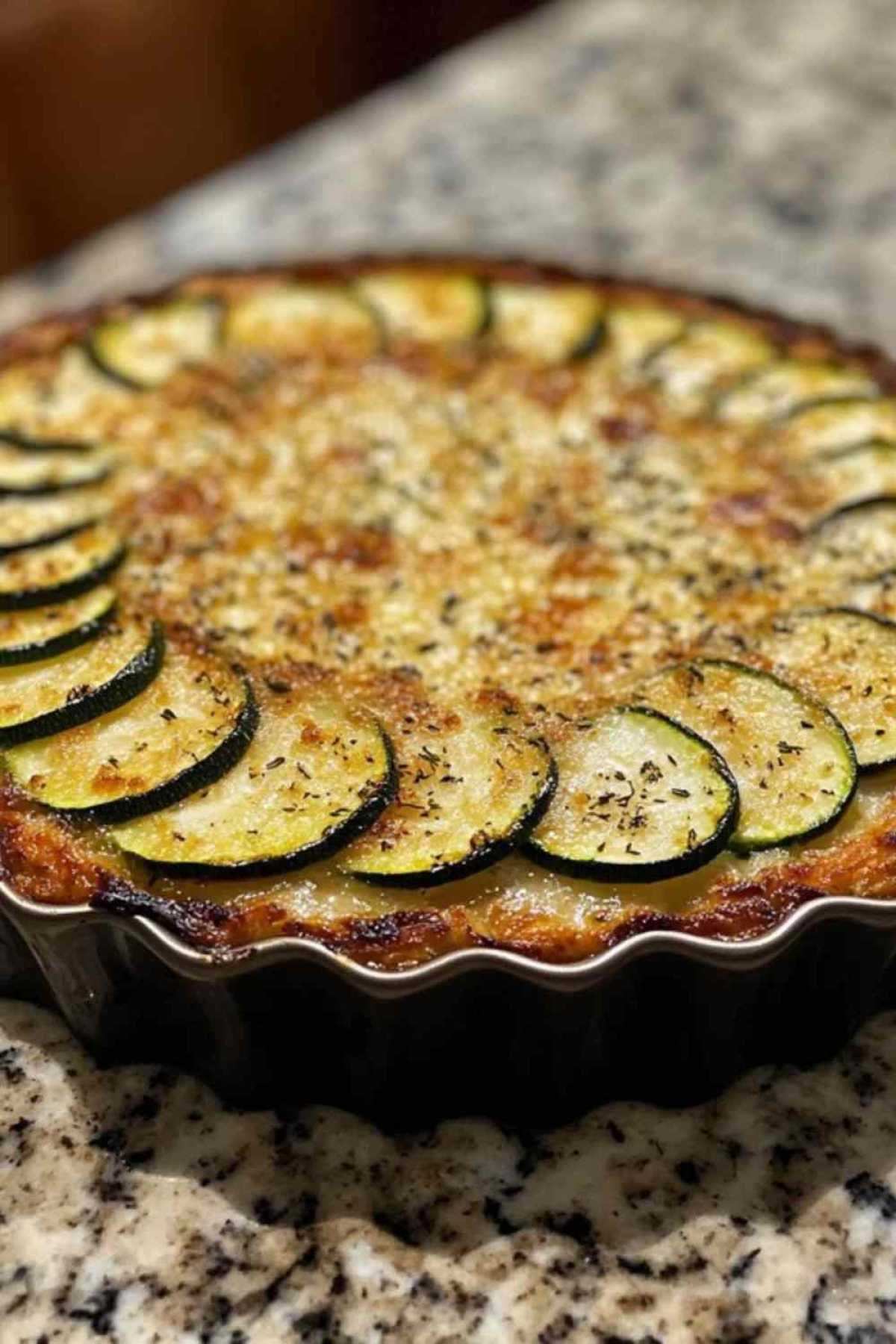 Gratin de courgettes au parmesan servi à table