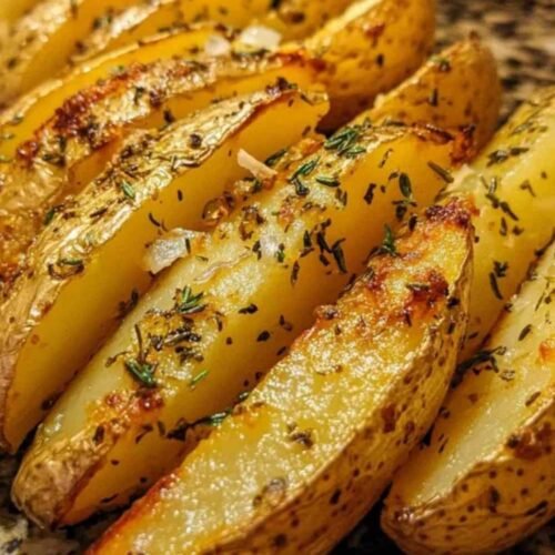 Plat de pommes de terre rôties servi avec un poulet rôti