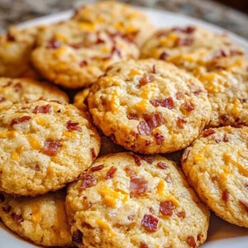 Pâte à cookies au cheddar avec lardons avant façonnage