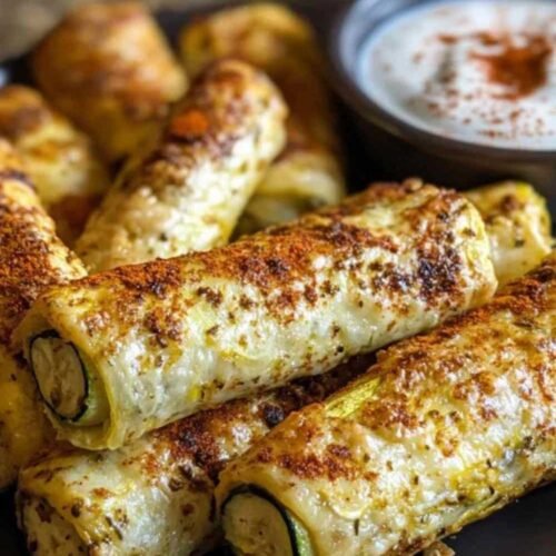 Coupe d’un croustillant courgettes fromage montrant la farce fondante à l’intérieur
