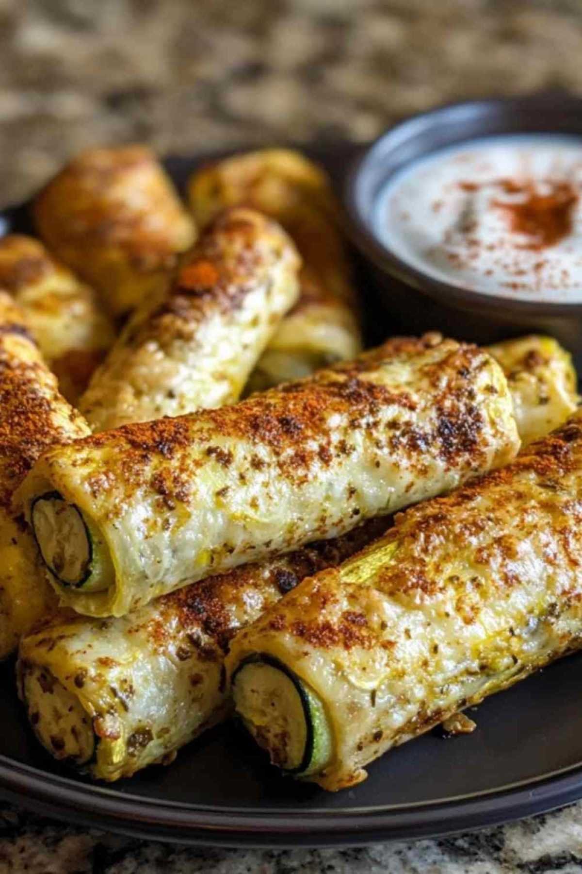 Coupe d’un croustillant courgettes fromage montrant la farce fondante à l’intérieur